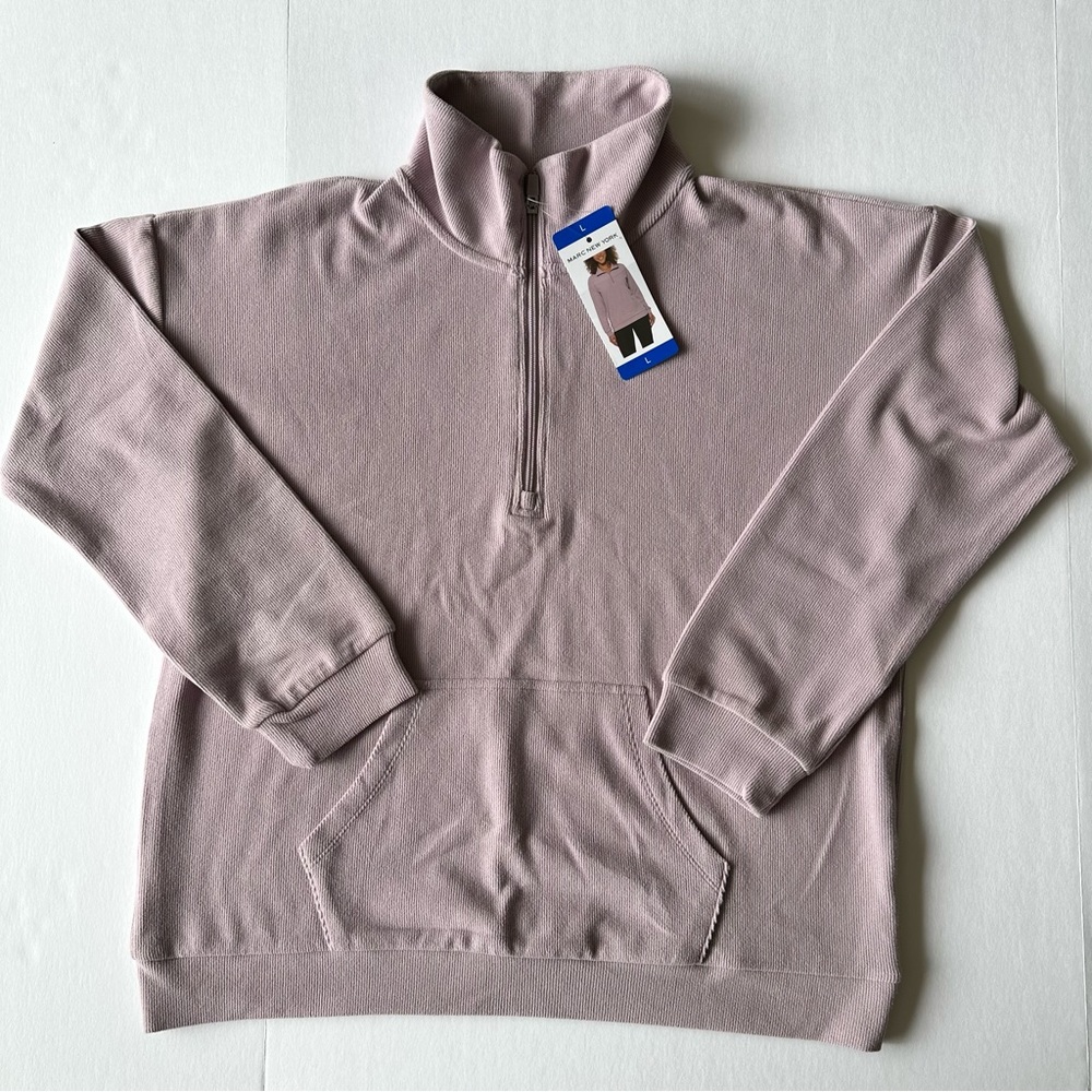Marc New York Pullover Sweater Women Size L Dusty Pink Mock Neck 1/3 Zip NWT